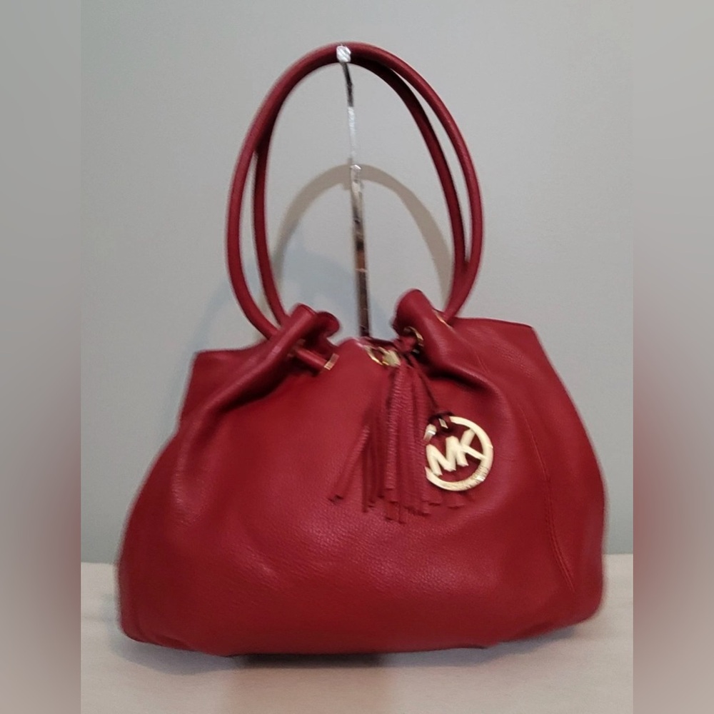MICHAEL Michael Kors East West Ring Red Pebbled Leather Tote Shoulder Bag